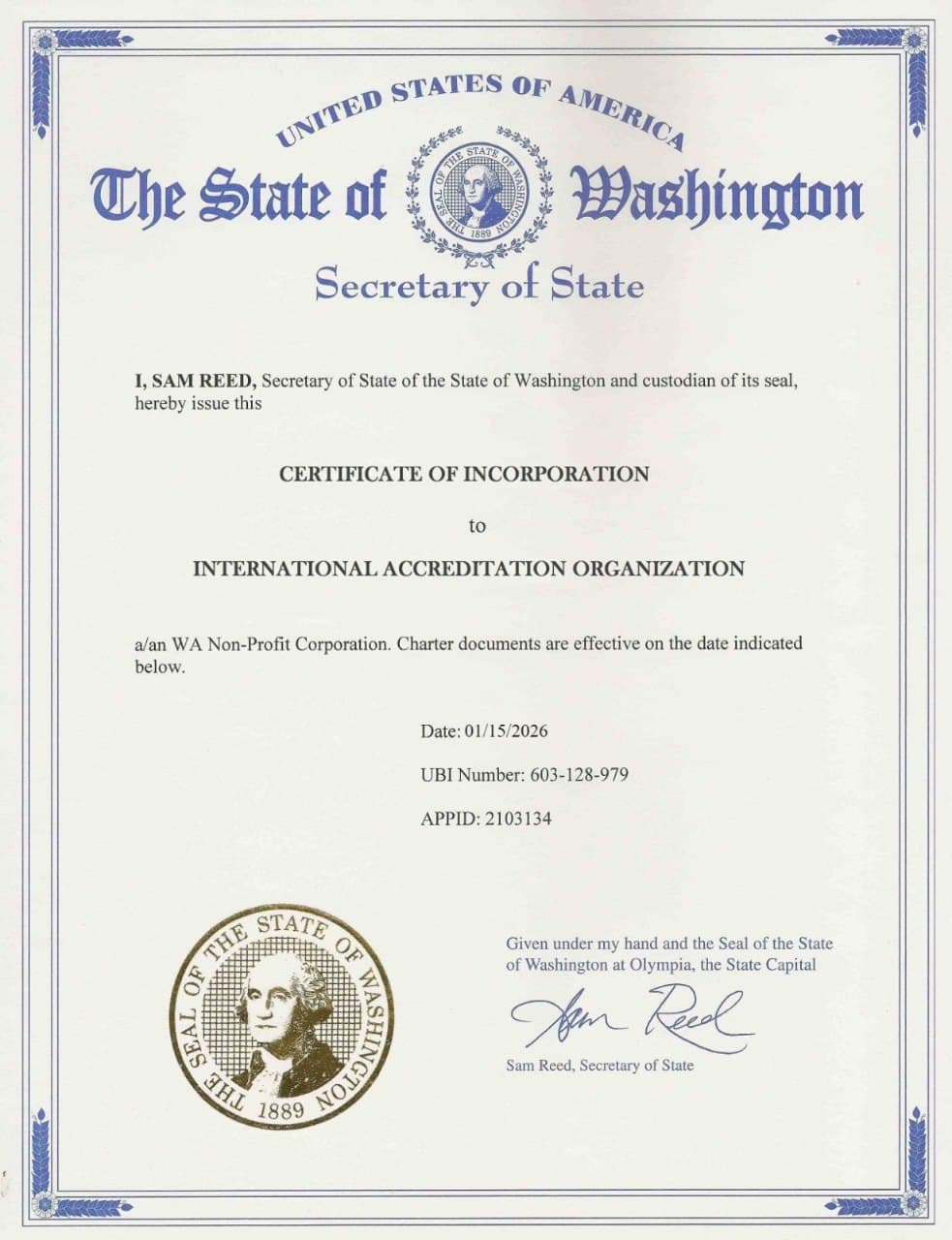 Certificate of Incorporation — IAO