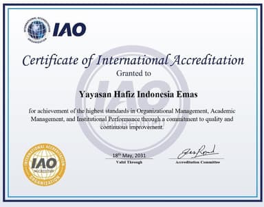 Certificate of International Accreditation — IAO